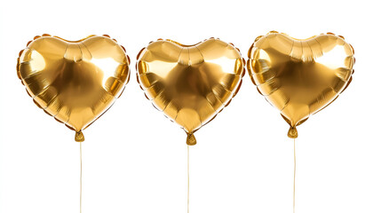 Poster - Heart-shaped golden balloons floating weightlessly, symbolizing love and romance on white minimalist backdrop