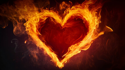Poster - Fiery heart blazing with passionate intensity, symbolizing deep emotional connection and romantic ardor