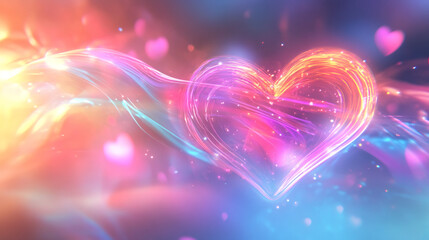 Poster - Bright neon heart swirling with colorful lights and bokeh effect, perfect for Valentine's Day projects