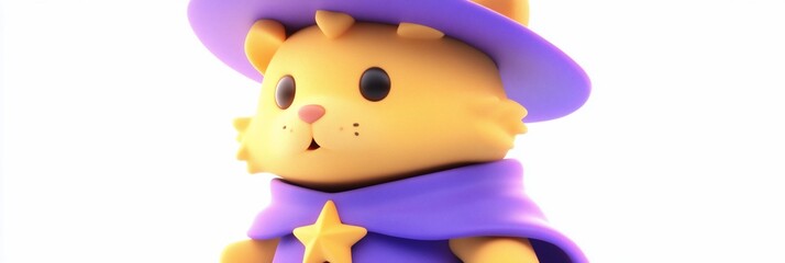 Poster - Adorable 3D rendered kitten wizard in purple robe and hat.