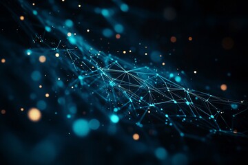 Fototapete - Abstract digital network connection with glowing particles.