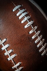 Poster - Close-up of a well-worn brown leather American football, showing stitching and texture.