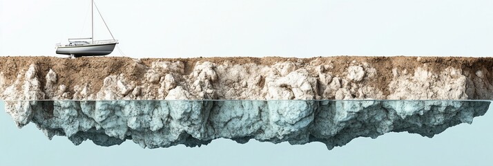 Aufkleber - Cross-section view of an island showing above and below water levels with a sailboat on top.