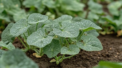 Poster - Lush green melon plants growing in rich soil.