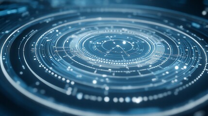 Fototapete - Abstract blue glowing circular technology interface.
