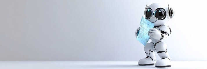 Aufkleber - Cute robot holding a futuristic tablet.