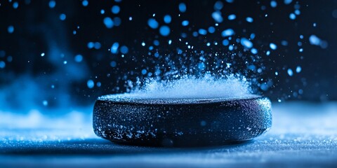 Poster - Close-up of hockey puck on ice with splash.