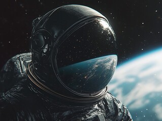 Aufkleber - Astronaut's helmet reflecting Earth in space.