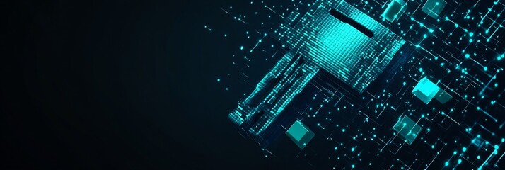 Aufkleber - Abstract teal digital circuit board glowing in the dark.