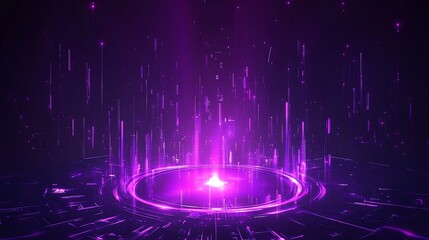 Poster - Abstract purple glowing energy beam radiating from circular platform.