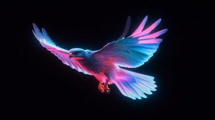 Aufkleber - Neon-lit hawk in flight against black background.