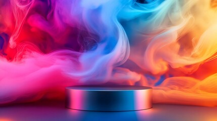 Aufkleber - Colorful smoke swirls behind a metallic cylindrical platform.