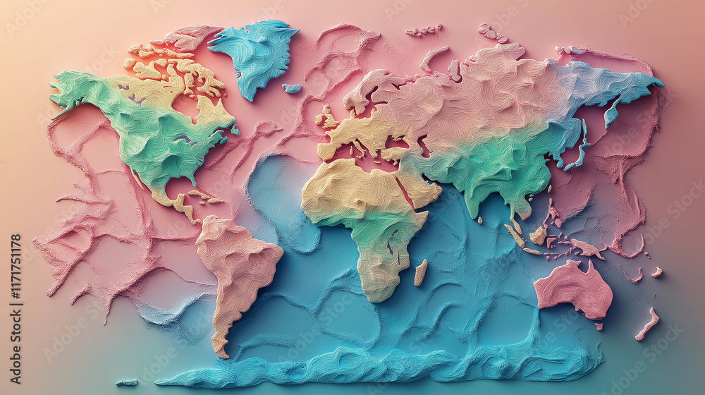Ilustracja bez tantiem: Pastel World Map: A vibrant and playful take on ...