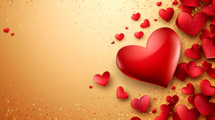 Aufkleber - Falling red hearts scattering golden confetti, generating romantic Valentine's Day festive mood