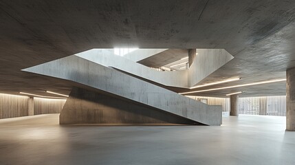 Poster - Modern concrete staircase in a minimalist building interior.