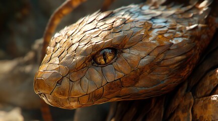 Aufkleber - Close-up of a brown snake's head, showing detailed scales and eye.