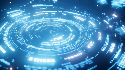 Fototapete - Abstract blue glowing circular technology interface. (1)