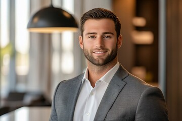 Poster - Portrait of a smiling young businessman in a modern office.