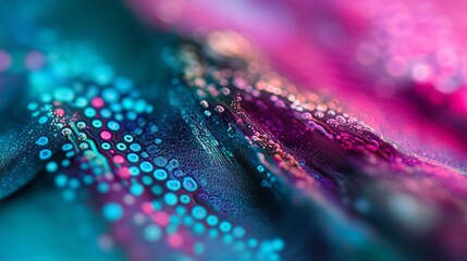 Poster - Abstract vibrant teal, pink, purple fluid art with glittering dots.
