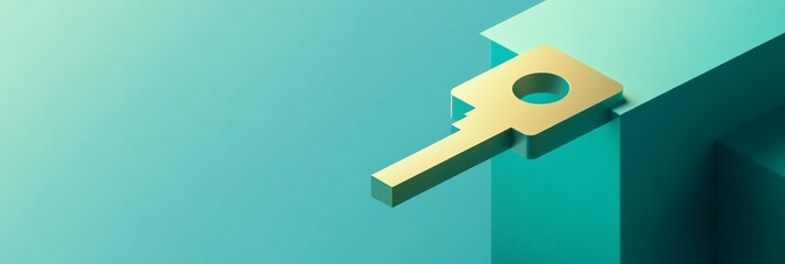 Poster - Abstract gold key on teal background.