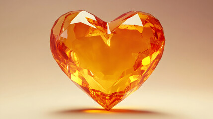 Aufkleber - Glowing orange faceted crystal heart symbolizing romantic emotions on neutral surface