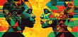 © SKIMP Art - A vibrant and colorful illustration of the African flag, with green, yellow, and red colors, depicting two Black people's faces in profile Generative AI