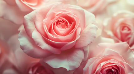 Poster - Close-up of blooming pink roses, creating a soft and romantic atmosphere, perfect for Valentine's Day celebrations