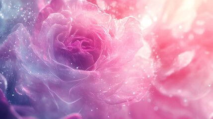 Poster - Beautiful pink rose with glitter shining in a romantic and dreamy atmosphere, perfect for Valentine's Day