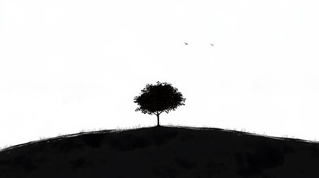 Minimalistic black and white tree illustration