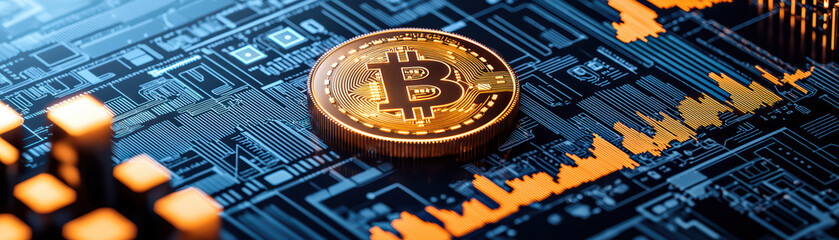Poster - Digital currency on circuit board with price charts