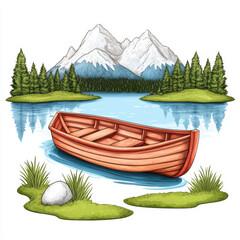 Wall Mural - serene boat on calm lake surrounded by mountains