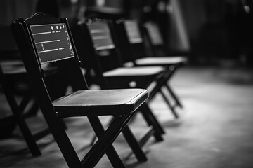 Wall Mural - Row of chairs with black and white photo.