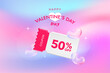 © Felizlalala - Happy valentine's day promotion sales and Discount coupon online purchases. Tag label, banner with Percentage isolated. 3d rendering.