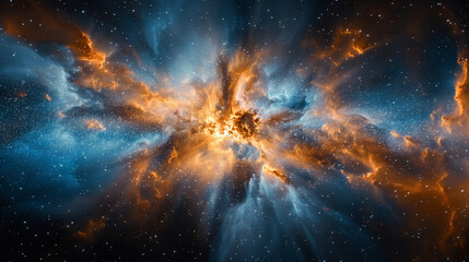 Wall Mural - vibrant and colorful nebula in space, showcasing a stunning interplay of blue and orange hues with c