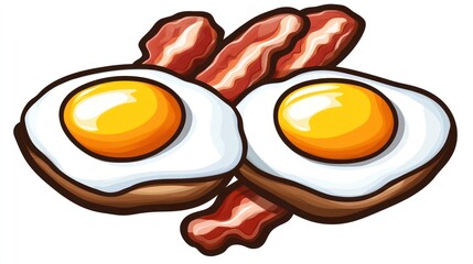 Poster - Two fried eggs with crispy bacon strips, classic breakfast food illustration.