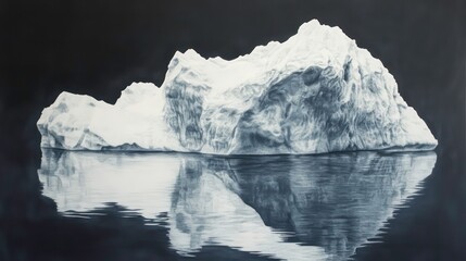 Poster - Majestic iceberg floating on dark water, reflecting its icy form.