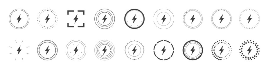 Wall Mural - Lightning bolt icons isolated on white background. Battery and power symbol, flash thunderbolt. Vector illustration