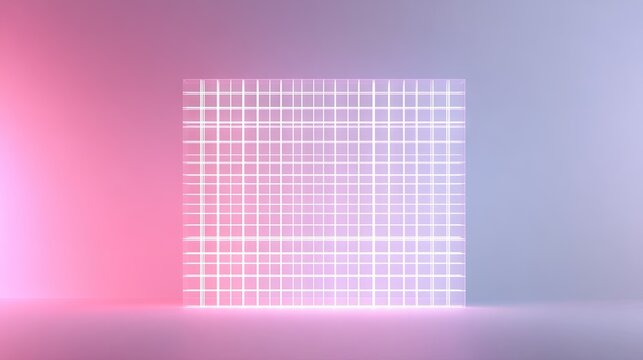 Sleek digital wall box rendered in 3D with a white grid design, set on a stylish pink-grey background.