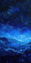 Wall Mural - enchanting blue night sky: a dreamy scene of stars, galaxies, and nebulas in an abstract universe