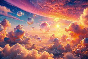 Canvas Print - Colorful Clouds and Bubbles During Sunset in the Sky. Generative AI