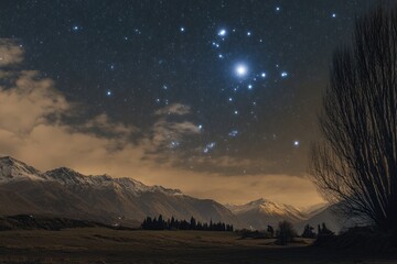 Wall Mural - Mystical Cloudy Night Sky with Glittering Stars: A Dreamy Astronomical Background for Cosmic Exploration
