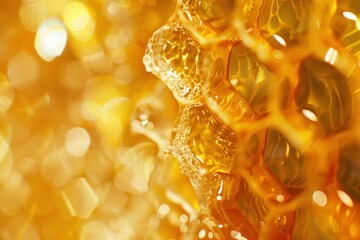 Poster - Honeycomb dripping with sweet golden nectar reflecting warm light, creating a visually appealing background