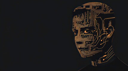 Aufkleber - A stylized portrait of a person with a circuit board pattern on their face, symbolizing AI and technology.