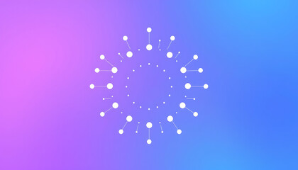 Poster - gradient blue to purple, vector graphic of simple lines and dots connecting the shape of an AI network.	