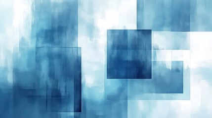 Poster - Abstract blue watercolor squares and rectangles background.