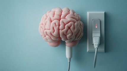 Aufkleber - Pink brain model plugged into wall outlet, representing mental energy, power, and connection.