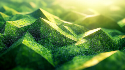 Poster - a green abstract low poly triangle field creates a mesmerizing polygonal technology background offer