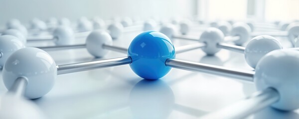 Poster - abstract illustration sphere network. interconnected spheres in blue, white represent connections. m