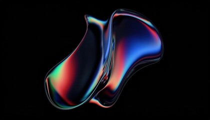 Poster - Vibrant Abstract Light Sculpture. Fluid Multicolored Spectrum on Black Background, Perfect for Digital Art, Tech Themes, and Modern Aesthetics