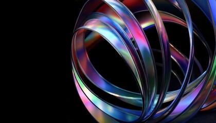Poster - Hypnotic Swirling Multicolored Metallic Rings in Abstract Motion, Symbolizing Infinity, Creativity, and Technological Innovation